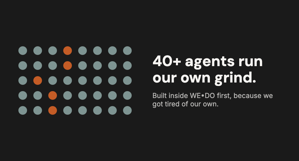 More than 40 agents run WE-DO's own operations.