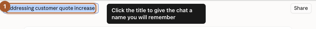 The chat title at the top of the page, selected so it can be renamed.
