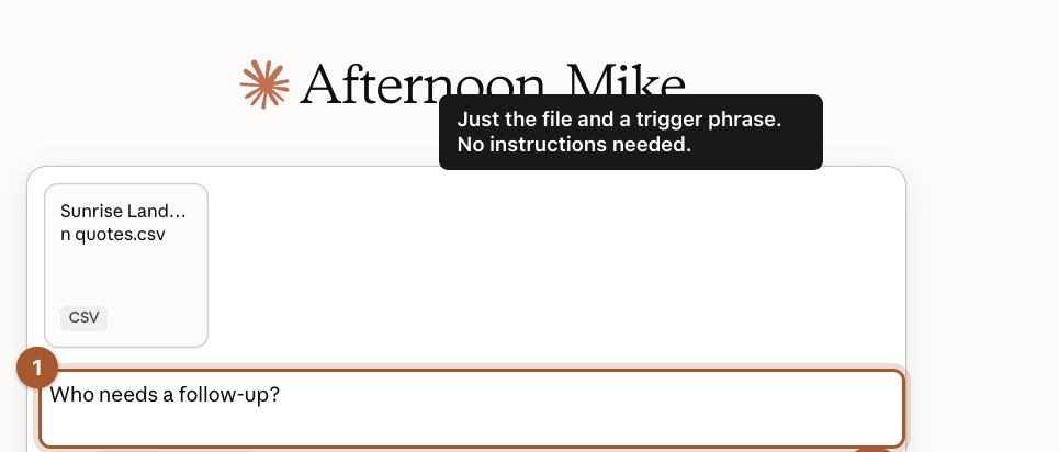 A new chat with the open quotes file attached and only the words Who needs a follow-up typed.