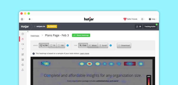 generate heat maps with Hotjar as one of your performance tools and kpis